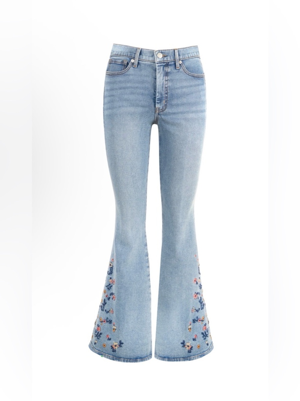 Light Blue Embroidered Flare Jeans - Women